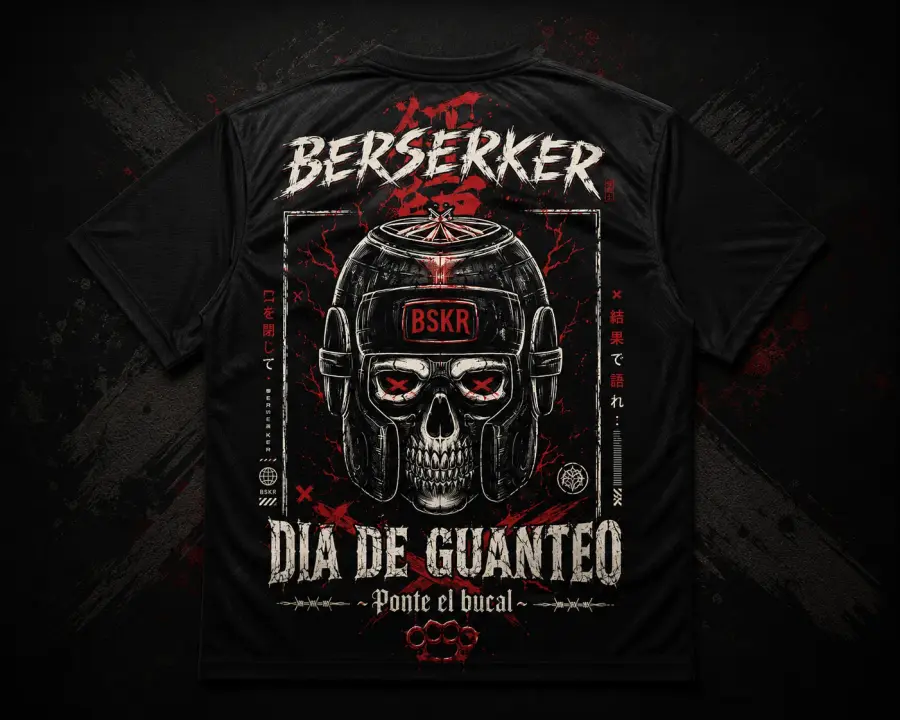 Camiseta Día de Guanteo negra con calavera y casco de boxeo