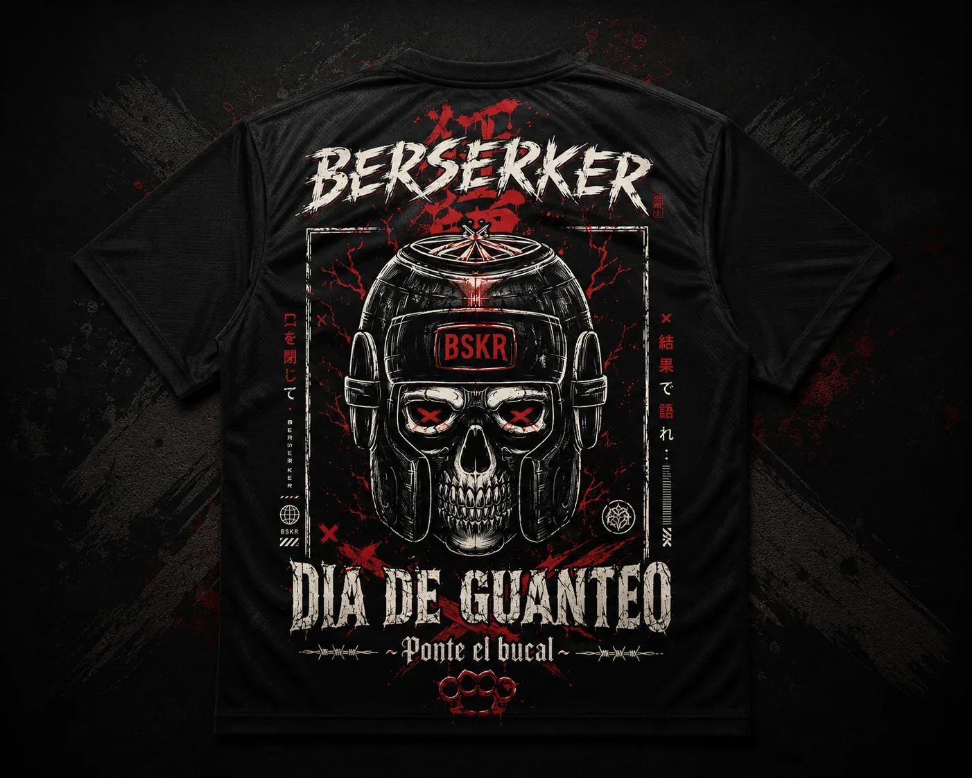 Camiseta Día de Guanteo negra con calavera y casco de boxeo